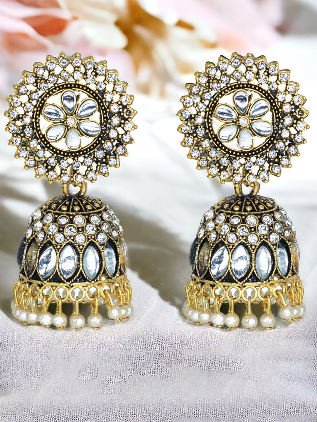 

Manikya Gold Plated Dome Shaped Jhumkas, White