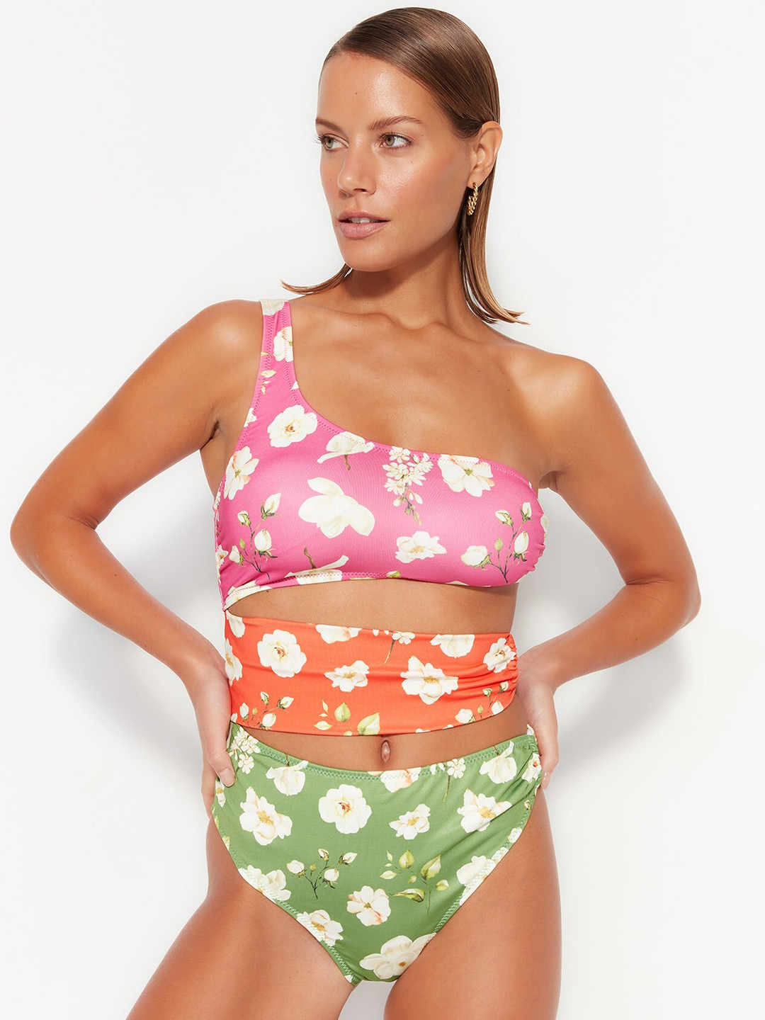 

Trendyol Women Floral Printed Swimming Dress with Cut Out Detail, Multi