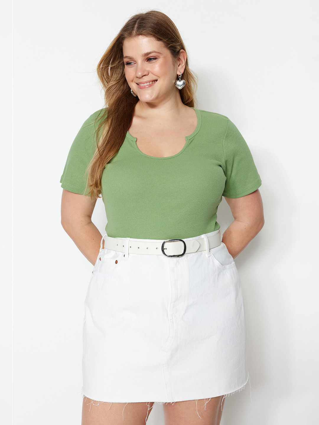 

Trendyol Ribbed Fitted Top, Green