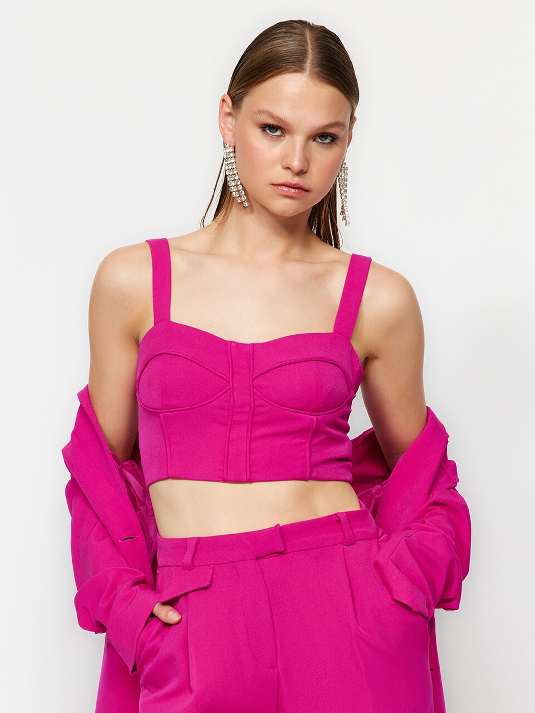 

Trendyol Shoulder Straps Smocked Bralette Crop Top, Fuchsia