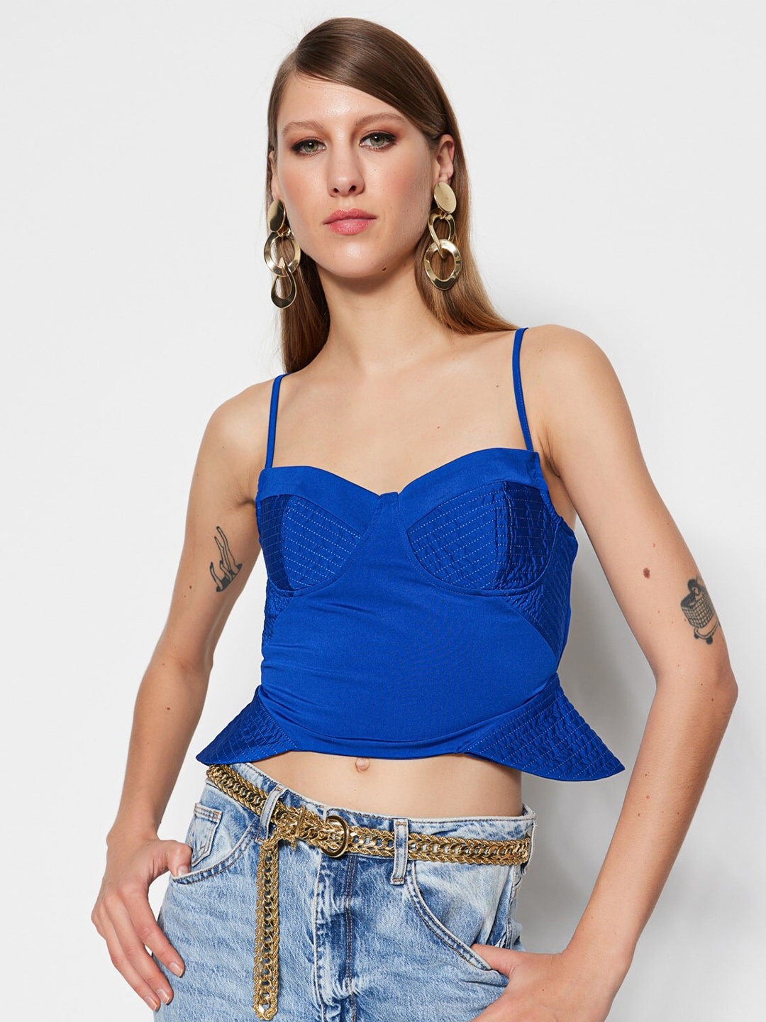 

Trendyol Shoulder Straps Crop Fitted Top, Blue