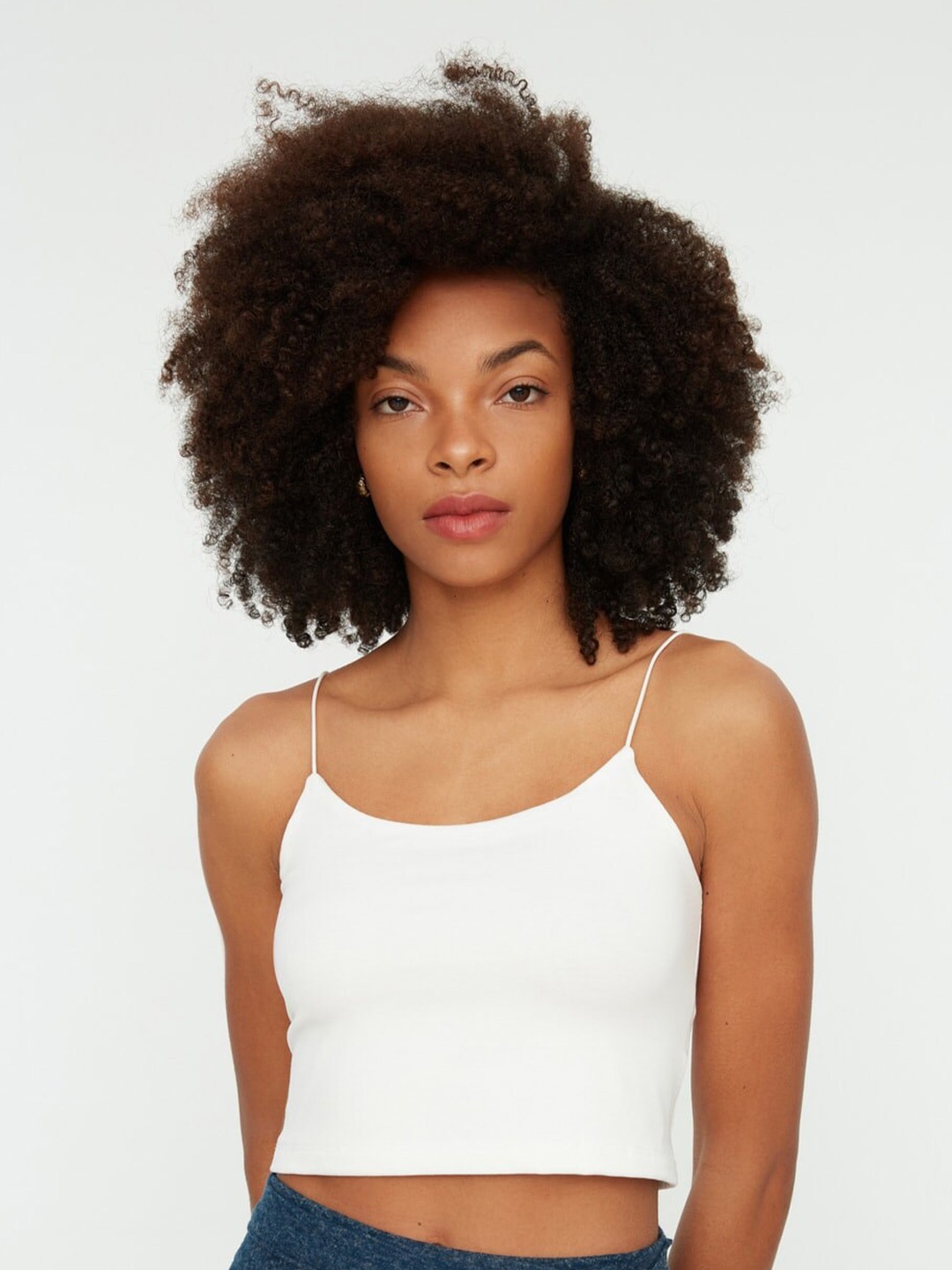 

Trendyol Fitted Shoulder Straps Cotton Crop Top, White