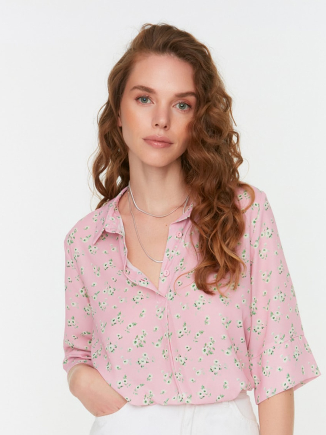 

Trendyol Floral Print Shirt Style Top, Pink