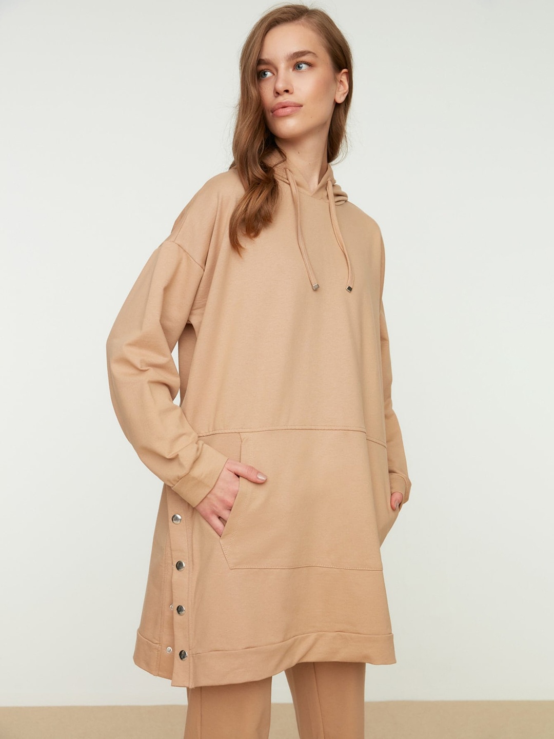

Trendyol Hooded Longline Pullover, Beige
