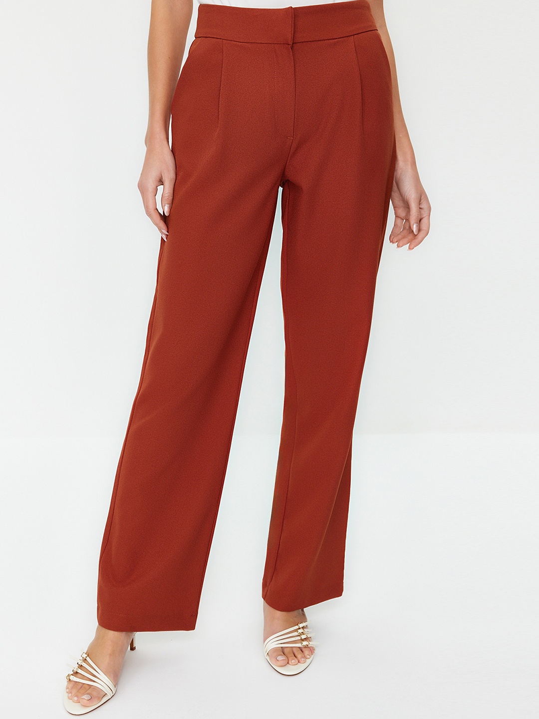 

Trendyol Women Mid-Rise Parallel Trousers, Rust