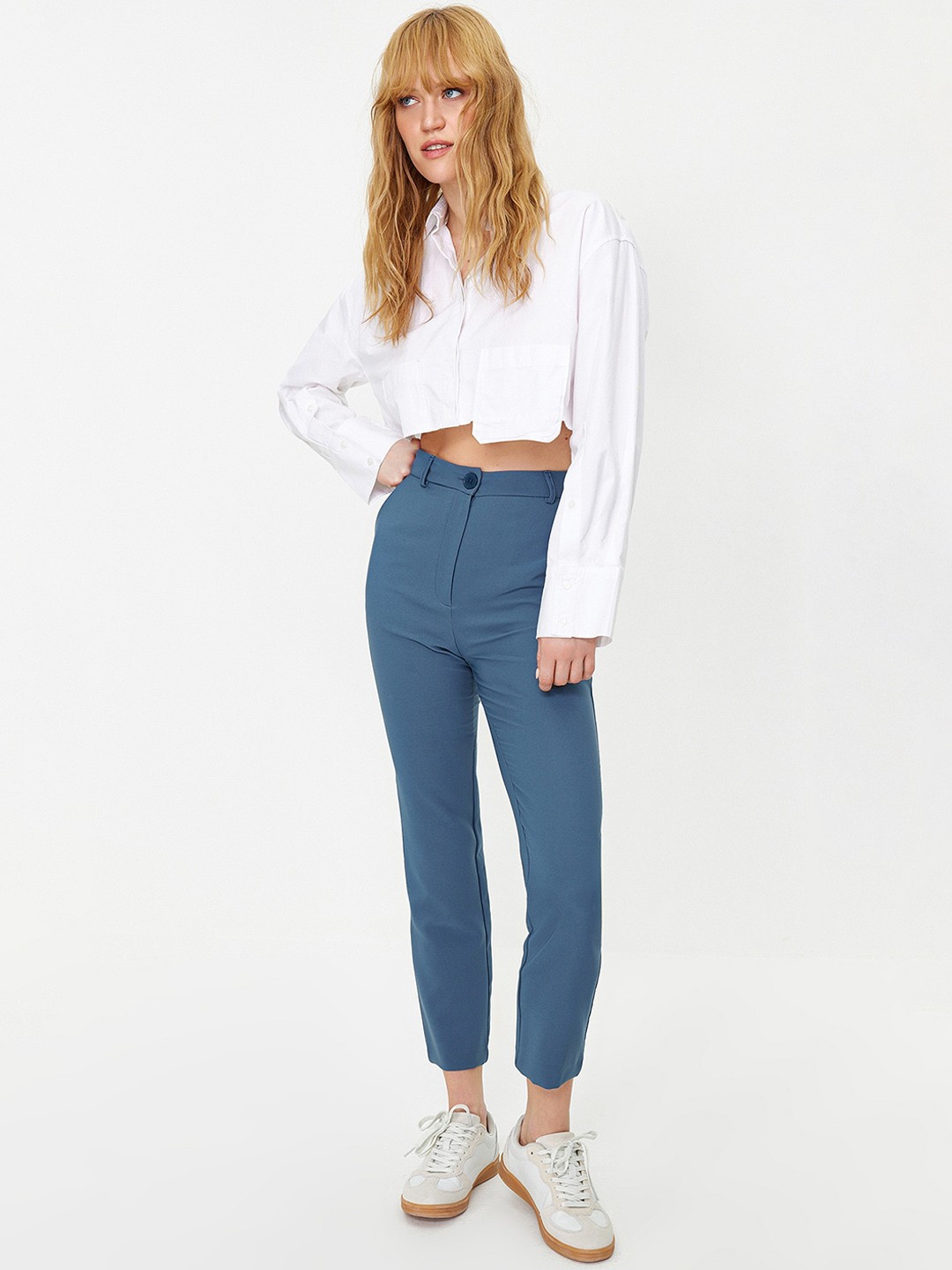 

Trendyol Women Mid-Rise Trousers, Blue