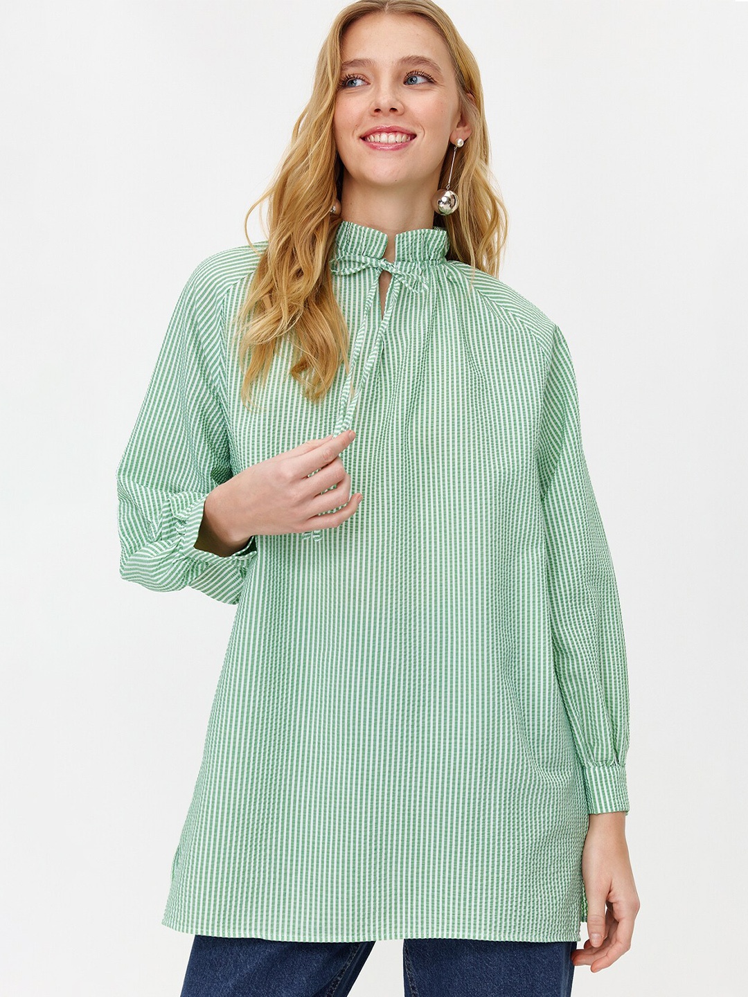 

Trendyol Striped Tie Up Neck Tunic, Green