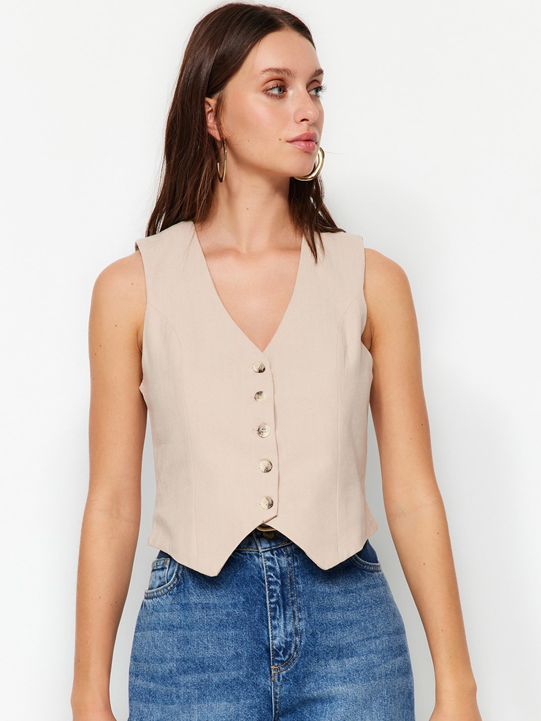 

Trendyol Pure Cotton Slim-Fit Waistcoat, Beige
