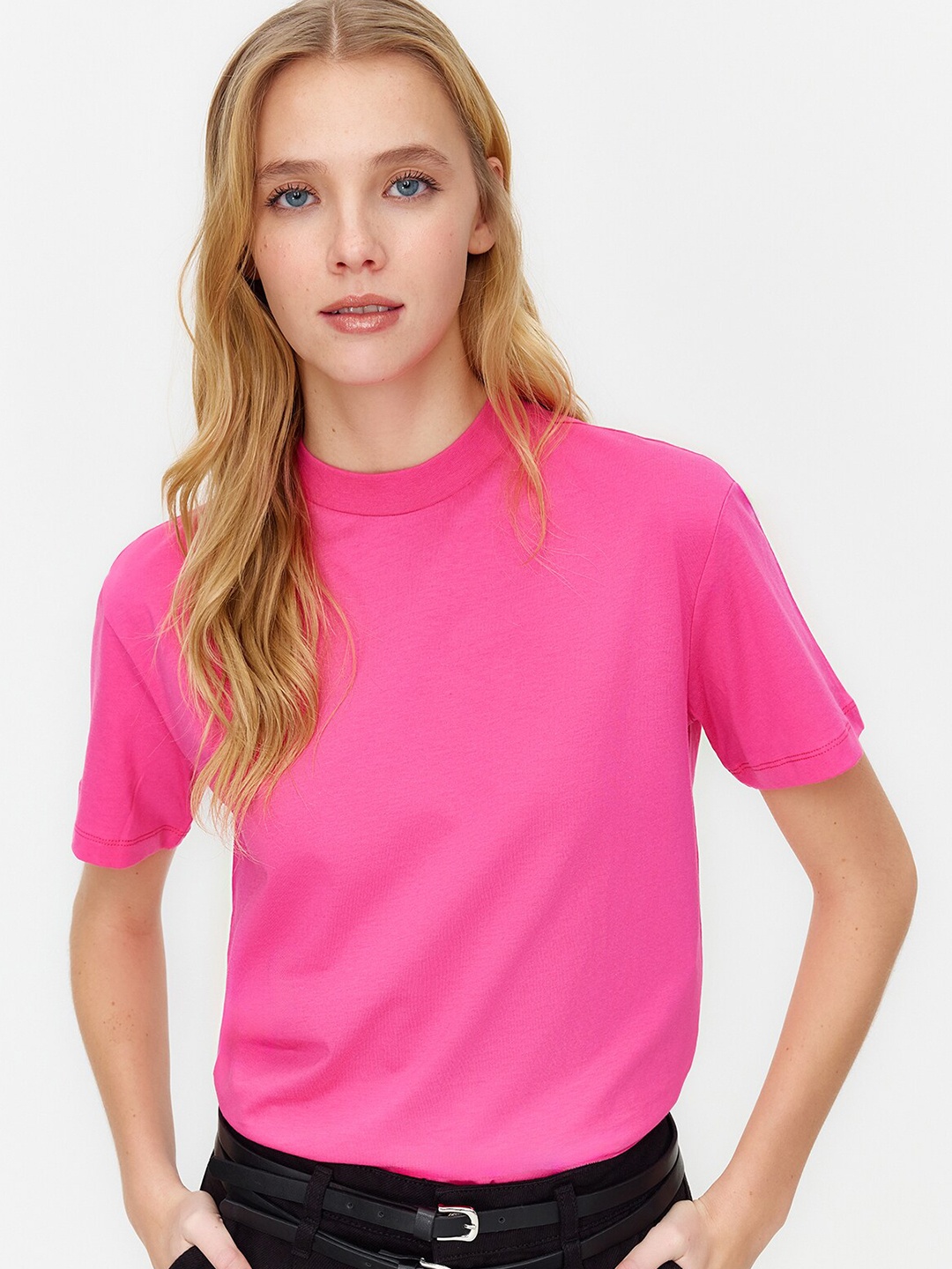 

Trendyol Round Neck Pure Cotton T-shirt, Pink