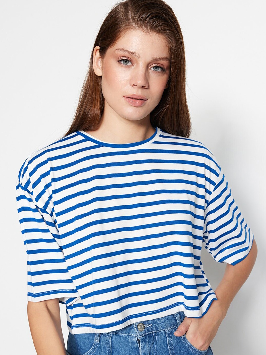 

Trendyol Striped Round Neck T-shirt, White