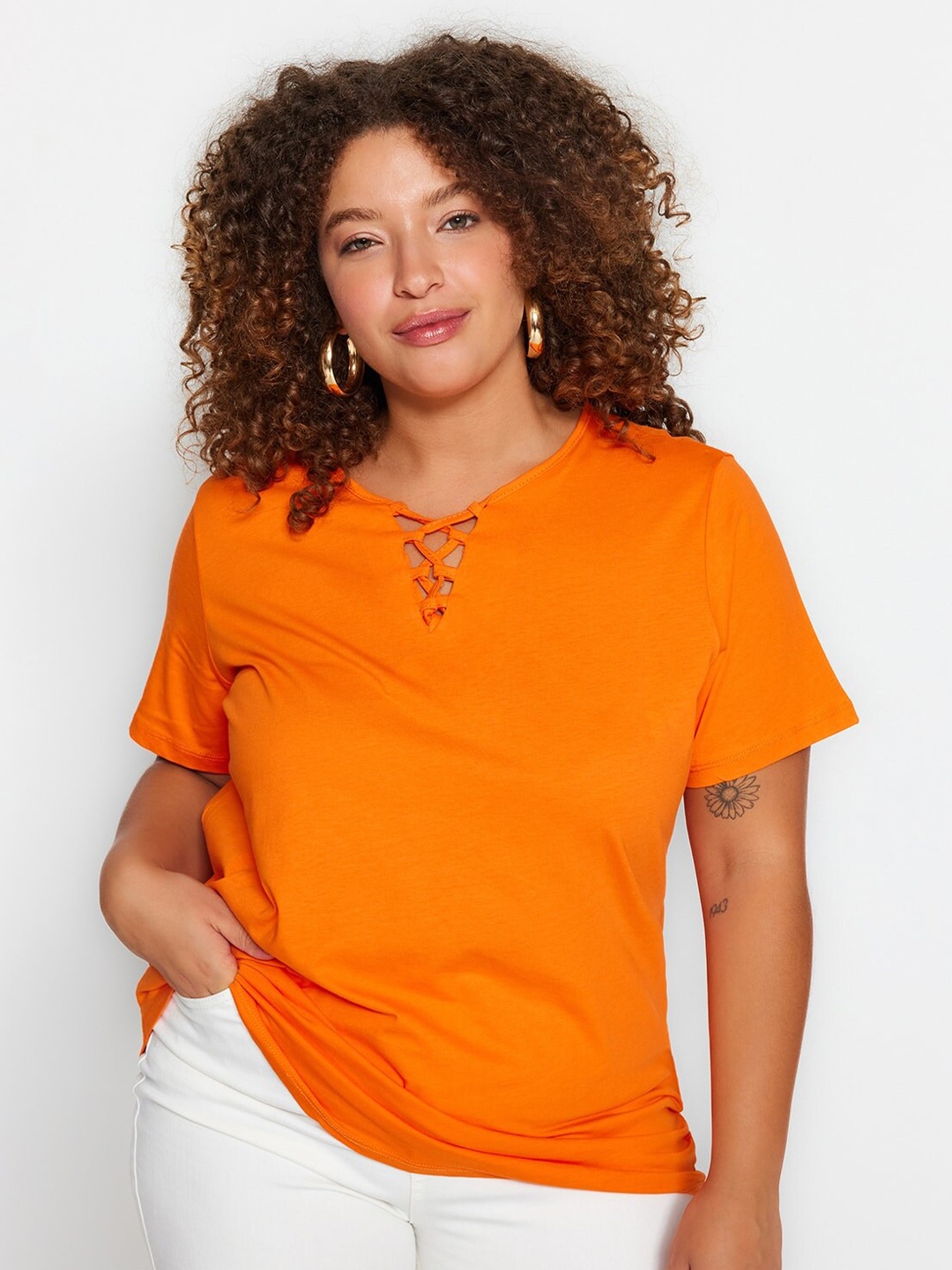 

Trendyol Short Sleeves Cotton T-shirt, Orange