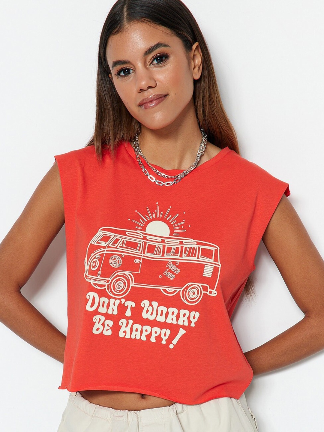 Trendyol Graphic Printed Cotton T-shirt, Orange
