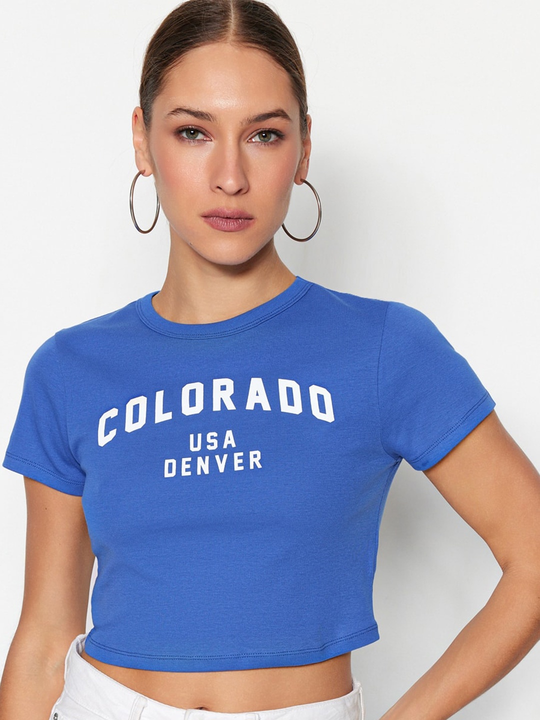 

Trendyol Typography Printed Pure Cotton T-shirt, Blue