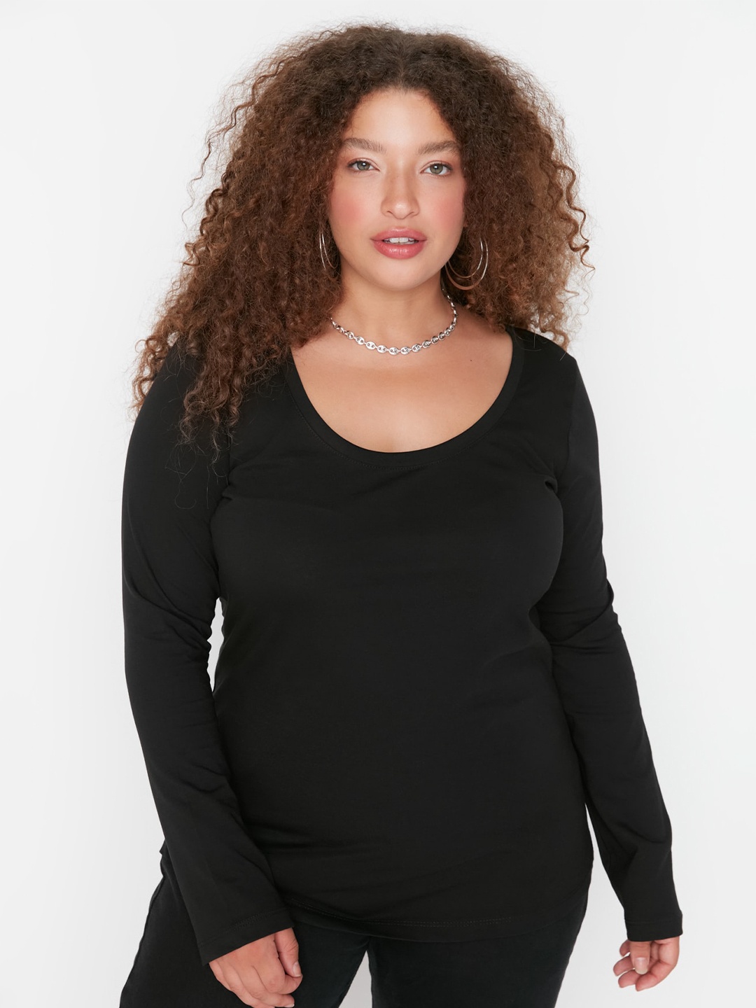 

Trendyol Plus Size Round Neck Pure Cotton T-shirt, Black