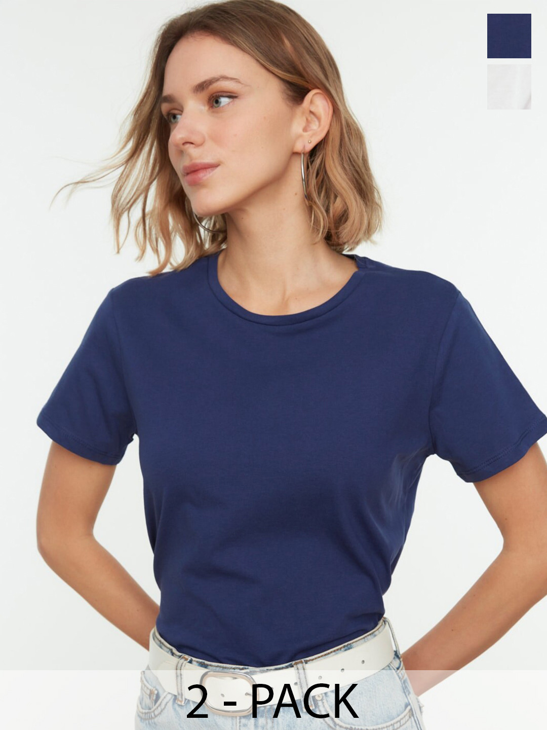 

Trendyol Pack of 2 Round Neck Pure Cotton T-shirts, Blue