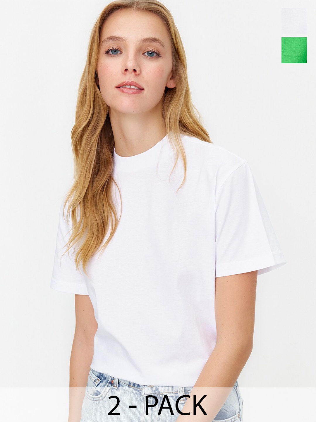 

Trendyol Pack of 2 Round Neck Pure Cotton T-shirts, Green