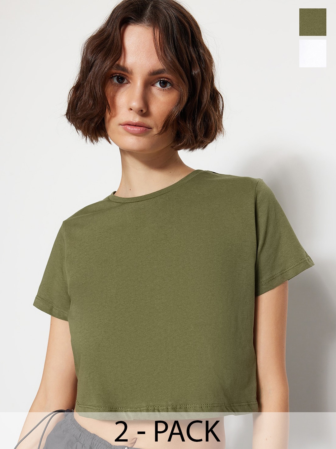 

Trendyol Pack of 2 Round Neck Pure Cotton T-shirts, Green