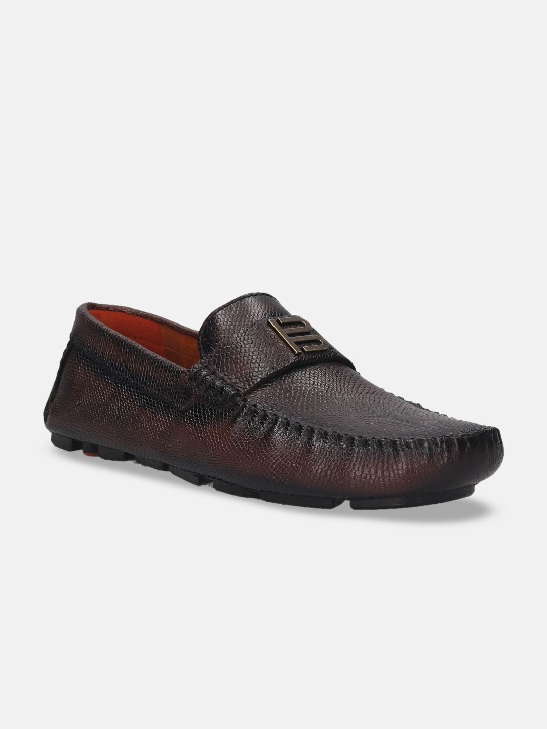 

BAGATT Hexa Men Textured Square Toe Leather Driving Shoes, Brown