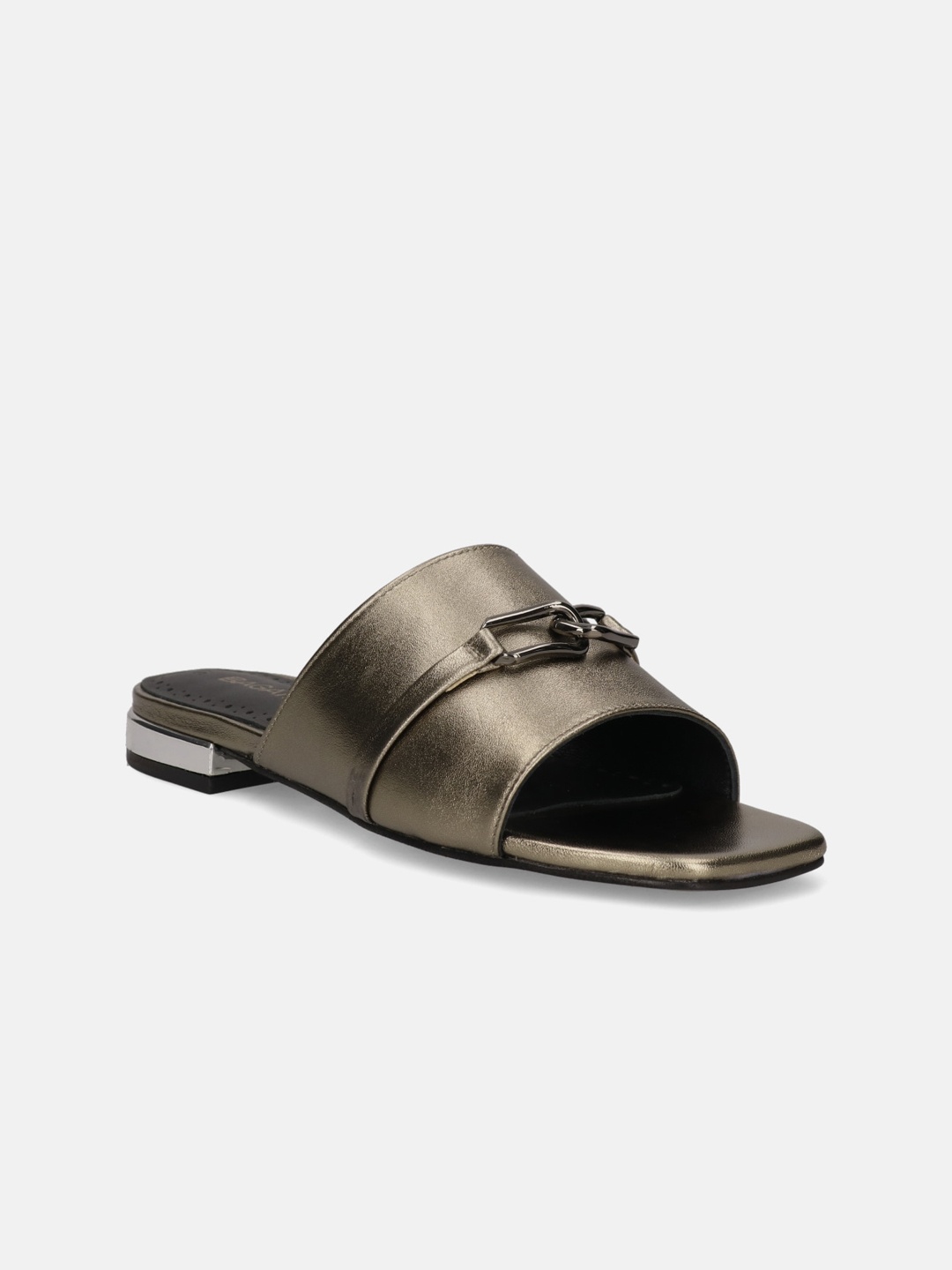 

BAGATT Glaze Buckle Detailed Leather Open Toe Flats, Metallic