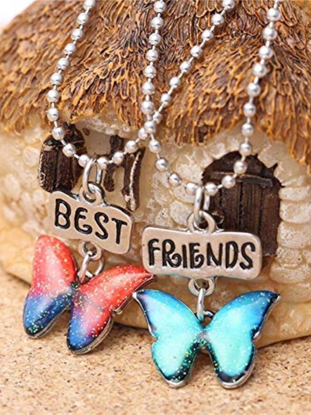 

EL REGALO Set Of 2 Butterfly Necklace, Silver