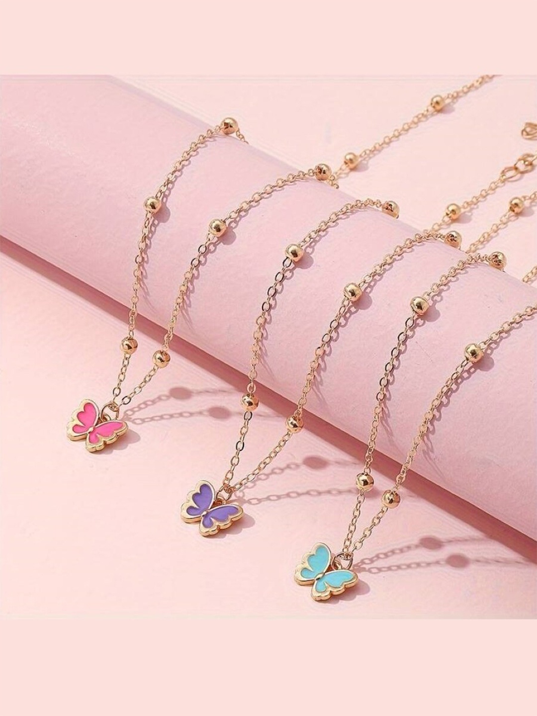 

EL REGALO Set Of 3 Butterfly Necklace, Gold