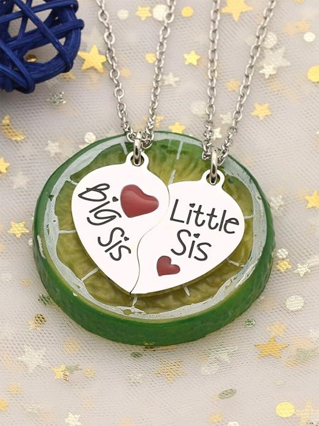 

EL REGALO Set Of 2 Heart Shaped Necklace, Silver
