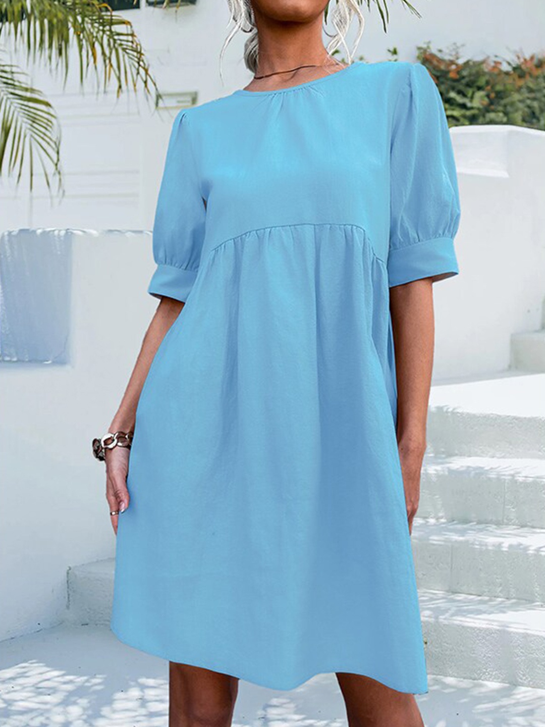 

StyleCast Blue Puff Sleeve A-Line Dress