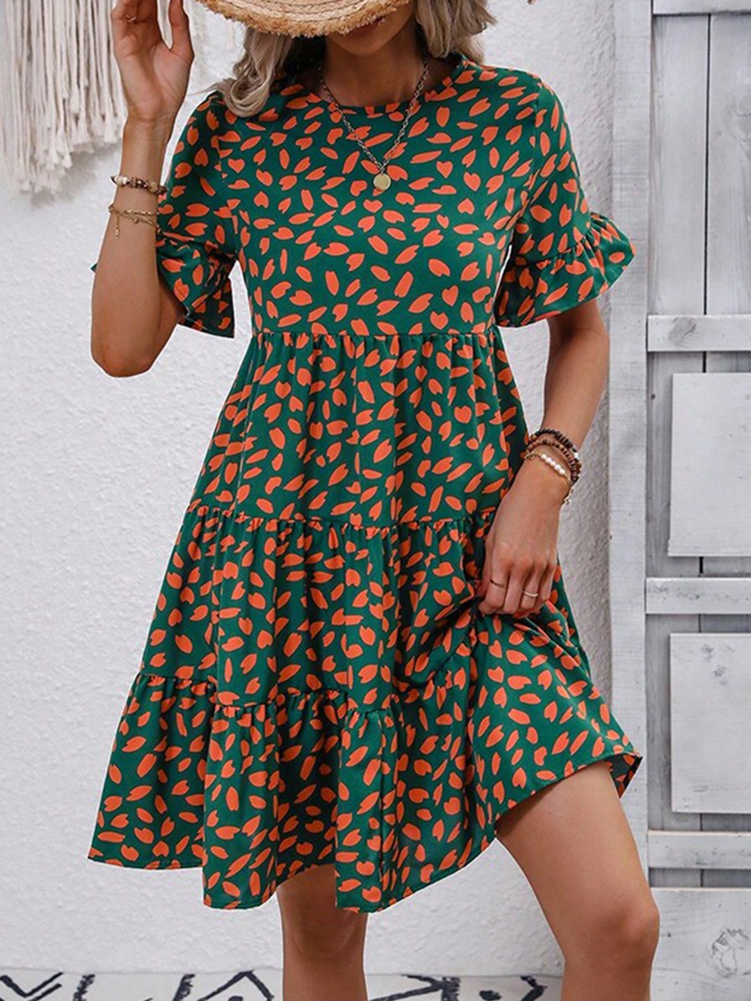 

StyleCast Orange Abstract Printed Layered A-Line Dress