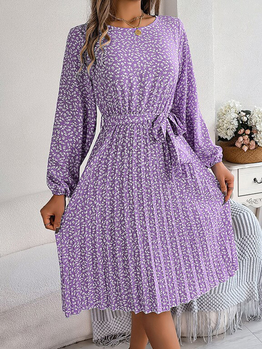 

StyleCast Purple Floral Printed A-Line Midi Dress