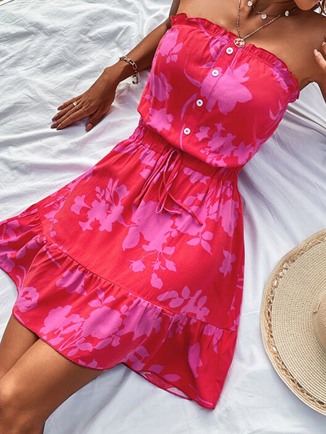 

StyleCast Fuchsia Floral Printed Strapless Fit and Flare Dress