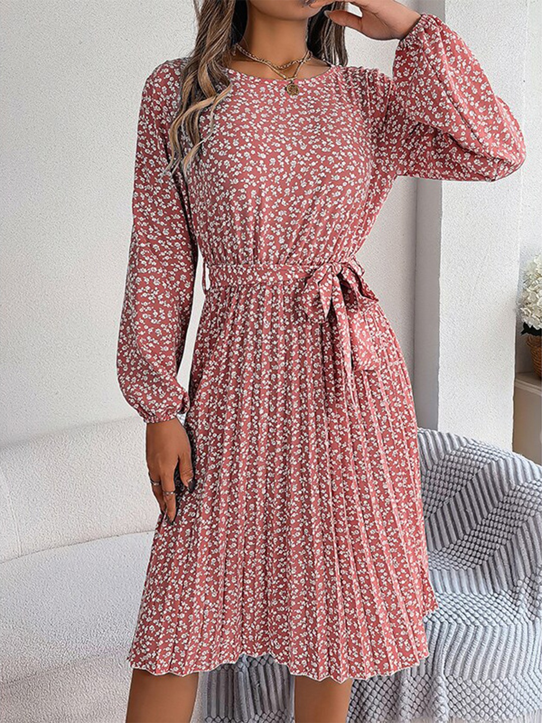 

StyleCast Pink Floral Print Accordion Pleats A-Line Midi Dress