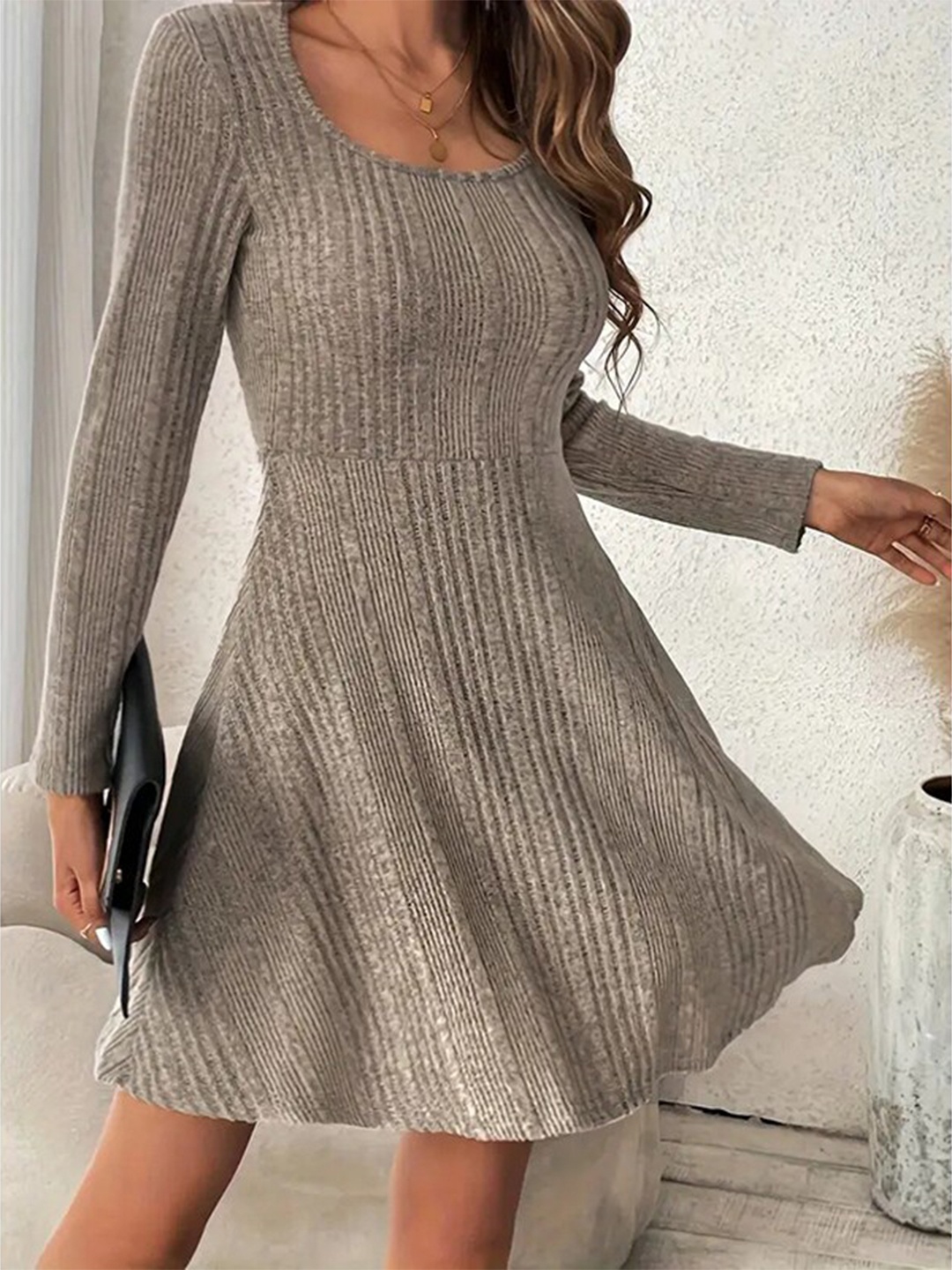

StyleCast Grey Self Design A-Line Dress