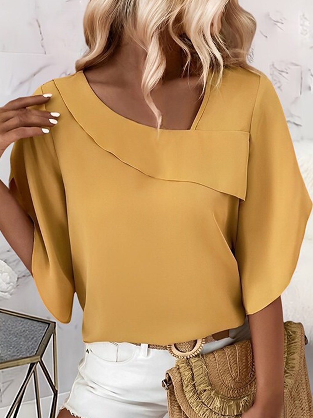 

StyleCast Yellow V-Neck Regular Top