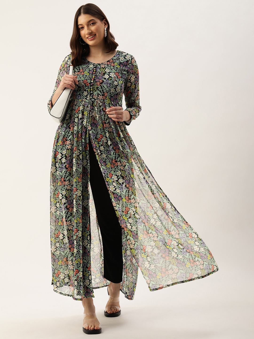

ROVING MODE Floral Print Georgette Maxi Longline Top, Multi