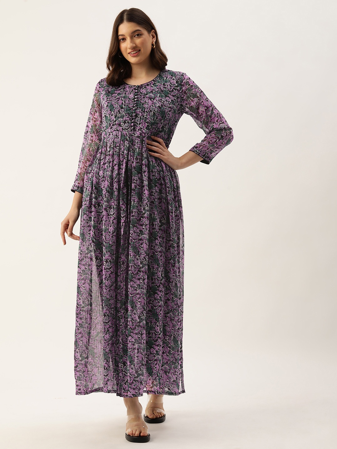 

ROVING MODE Floral Print Georgette Maxi Longline Top, Multi