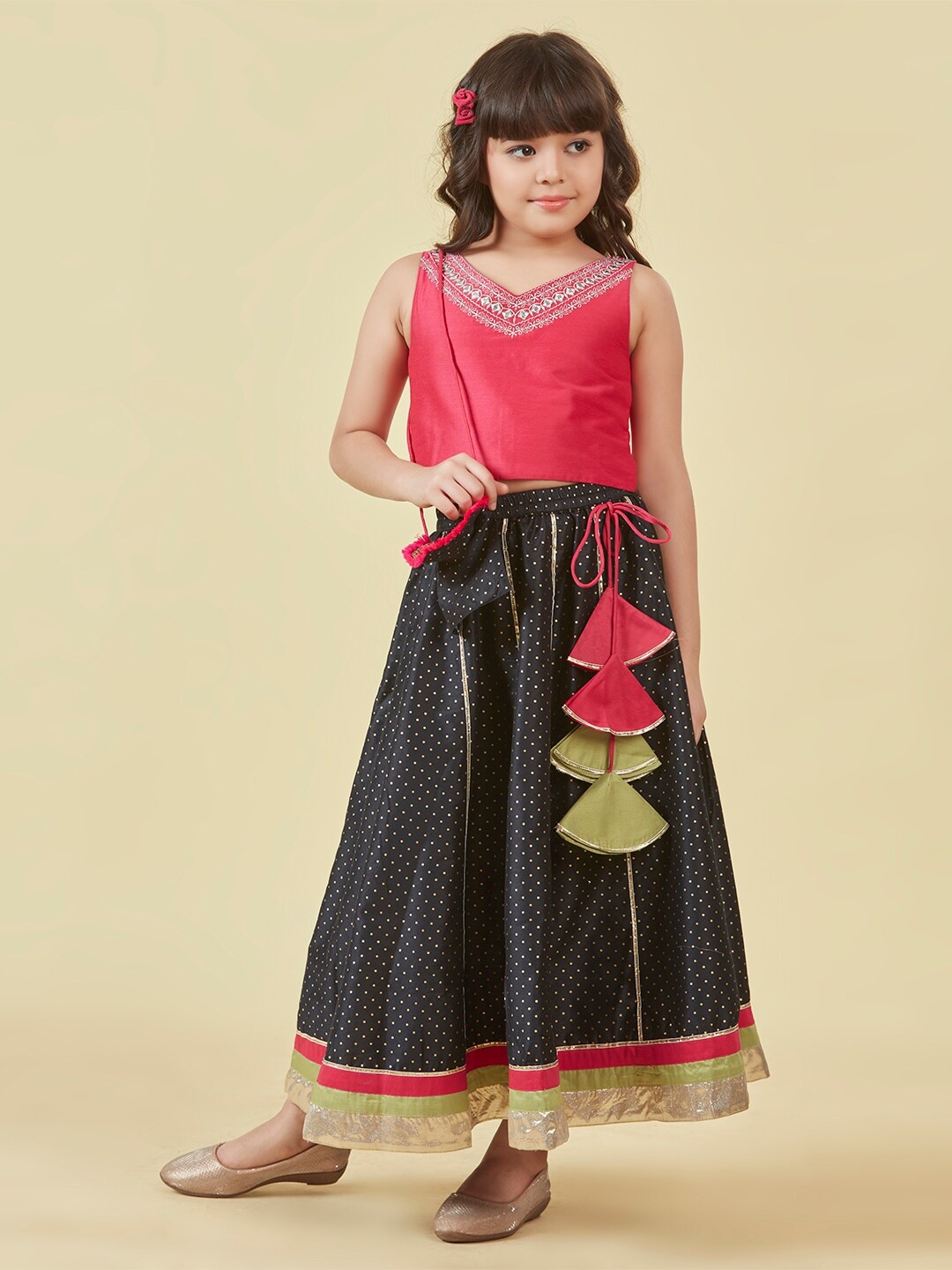 

Lil Peacock Girls Embroidered Ready to Wear Lehenga with Choli, Pink