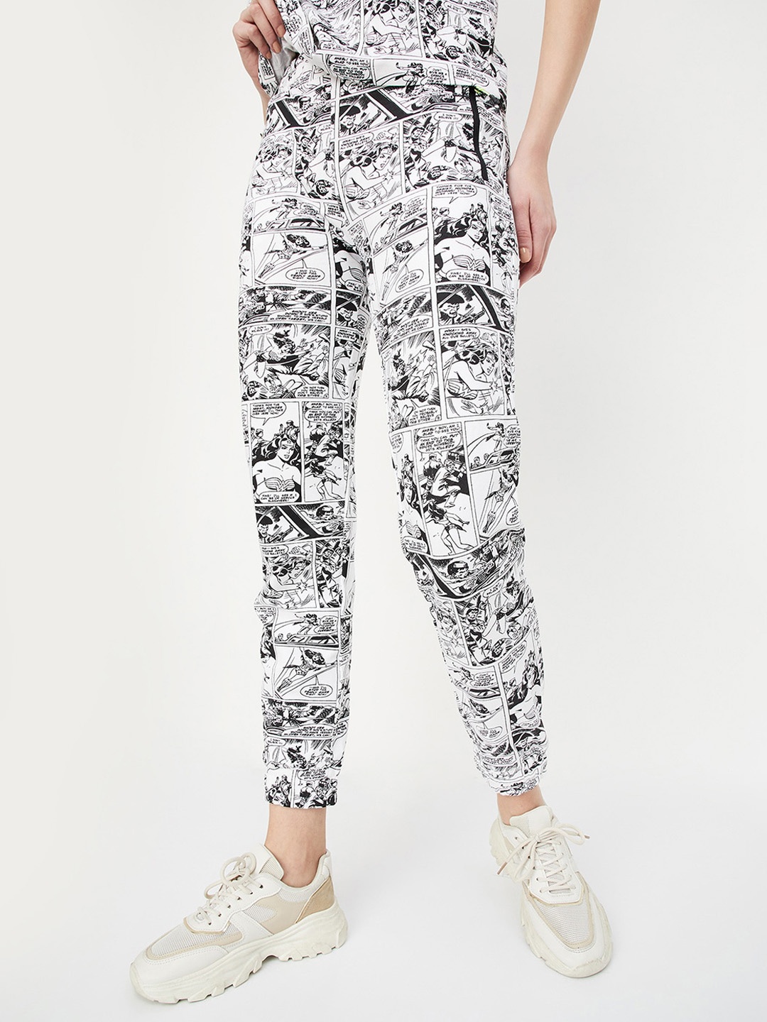 

max Women Graphic Printed Mid-Rise Pure Cotton Joggers, White