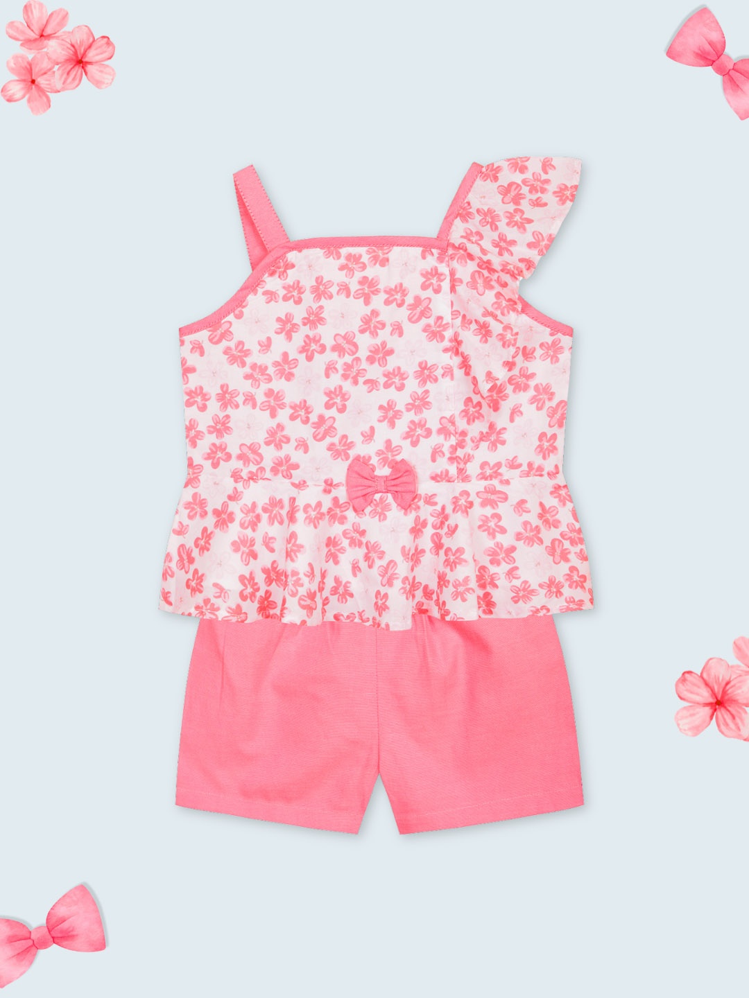 

Budding Bees Girls Printed Top with Shorts, Pink