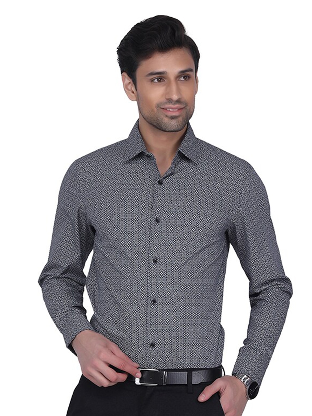 

Berkshire Smart Slim Fit Geometric Printed Cotton Formal Shirt, Grey