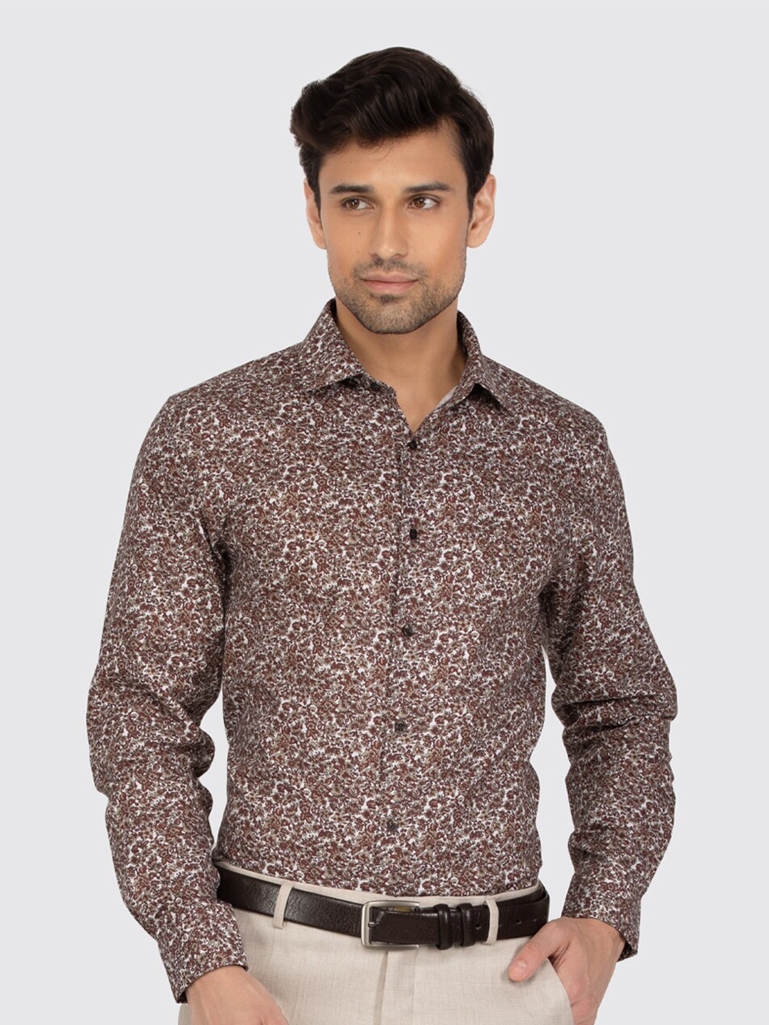 

Berkshire Smart Slim Fit Floral Printed Cotton Casual Shirt, Brown