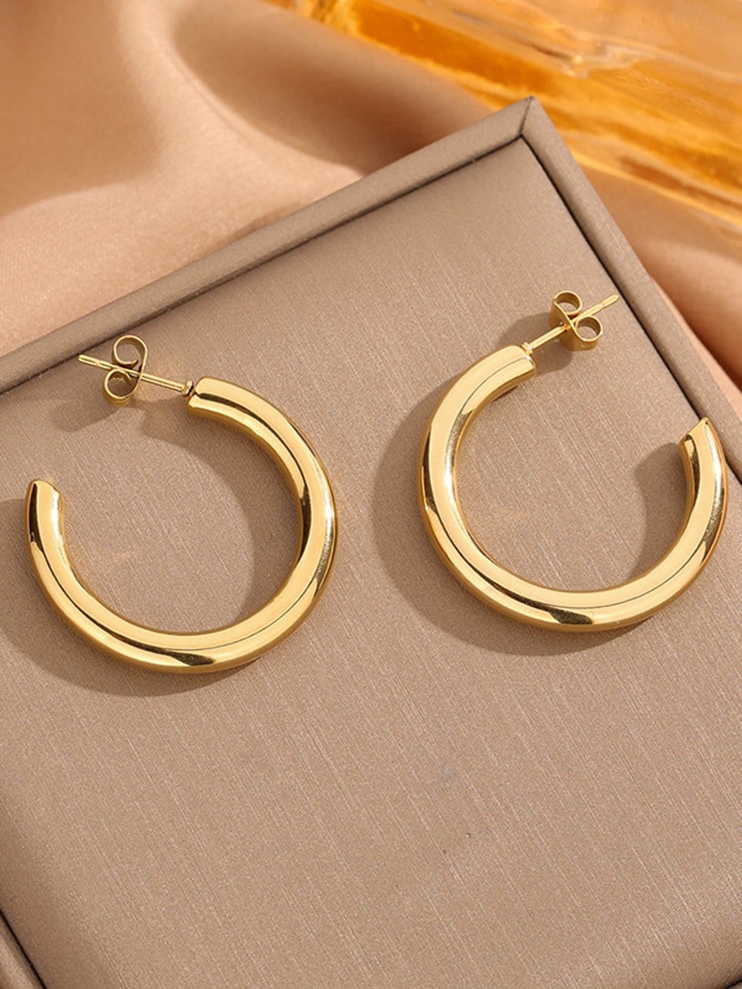 

MYKI Stainless Steel Gold-Plated Half Hoop Earrings