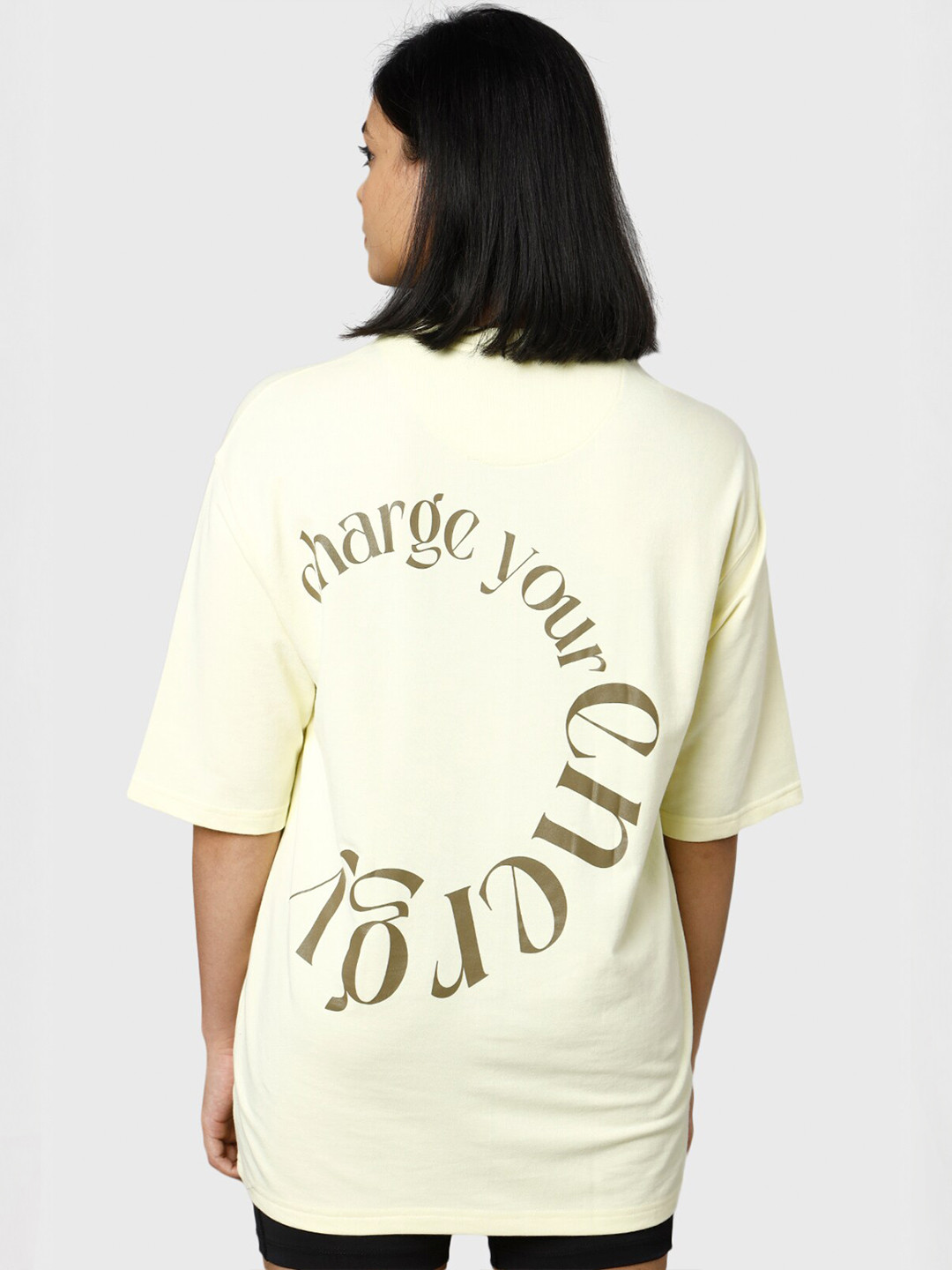 

FUAARK Printed Drop-Shoulder Sleeves Moisture Wicking Longline Oversized T-shirt, Yellow