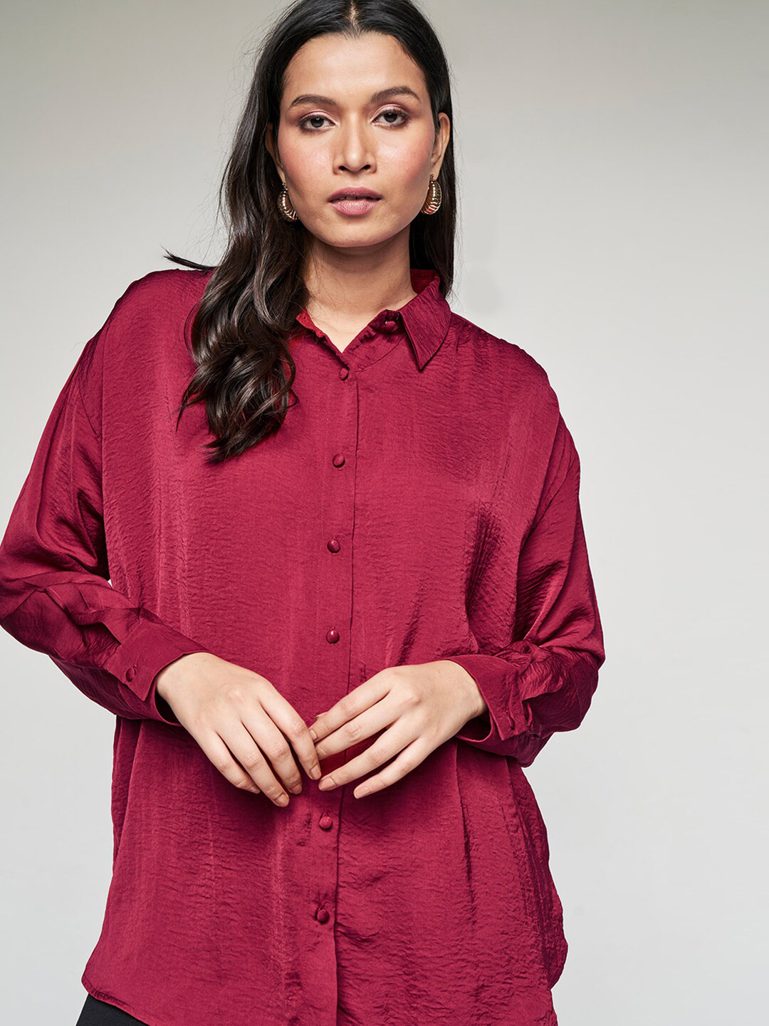 

AND Self Design Shirt Style Top, Red