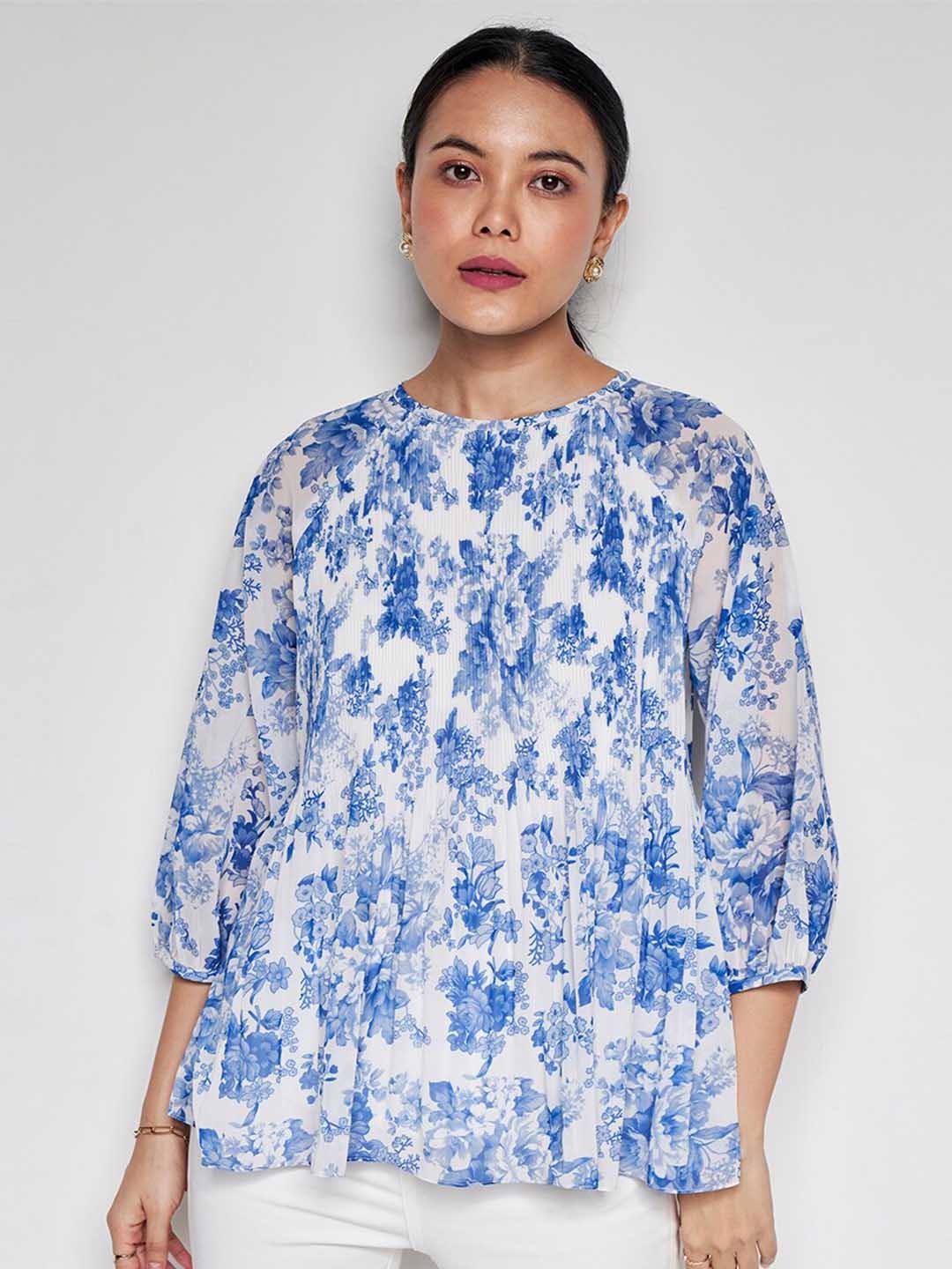 

AND Floral Printed Puff Sleeves Top, White