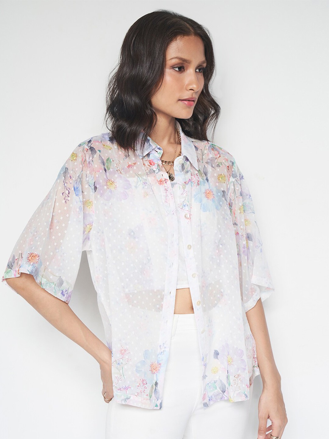 

AND Floral Printed Shirt Style Top, White