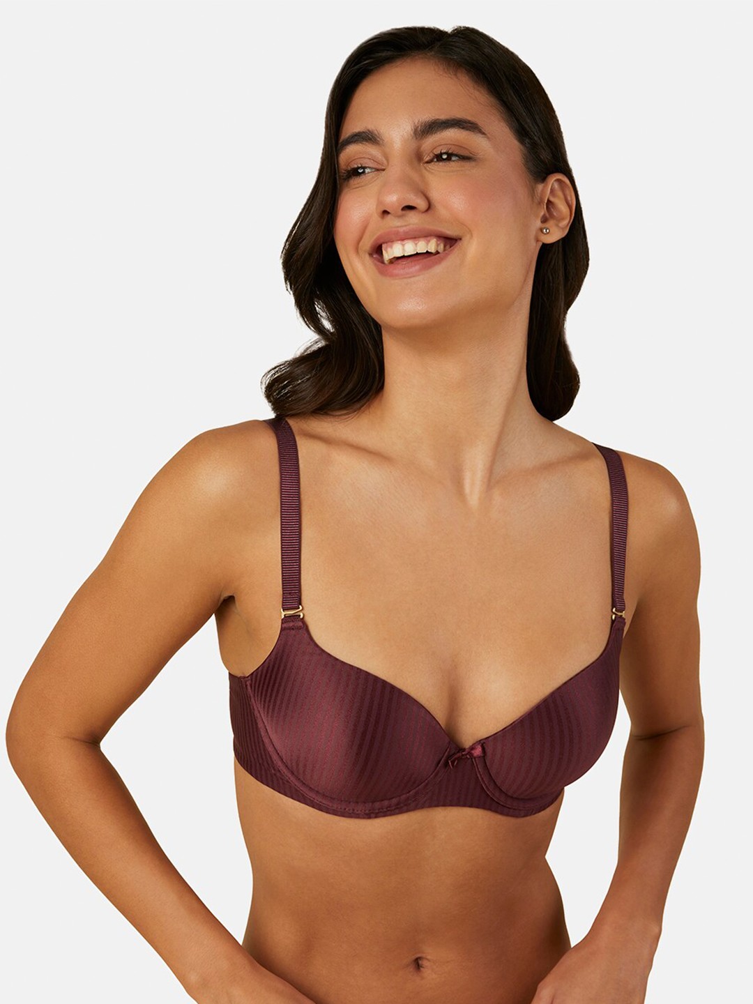 

Triumph Striped Lightly Padded Medium Coverage T-shirt Bra With All Day Comfort, Burgundy