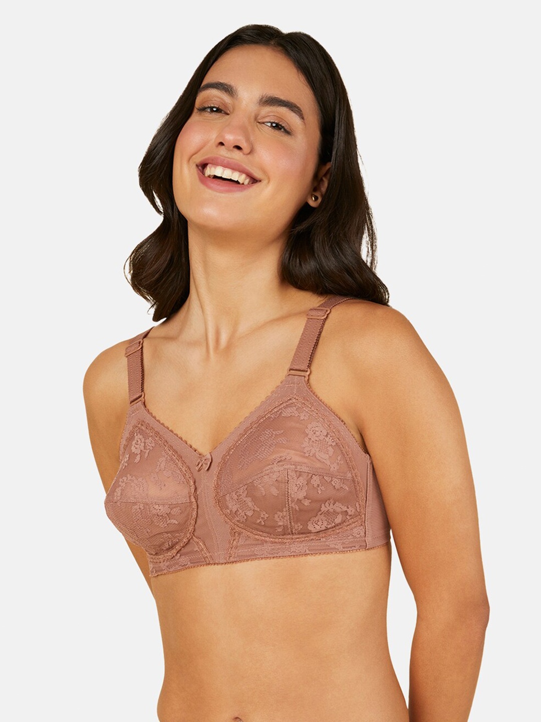 

Triumph Floral Laced Non Padded Full Coverage Everyday Bra With All Day Comfort, Brown