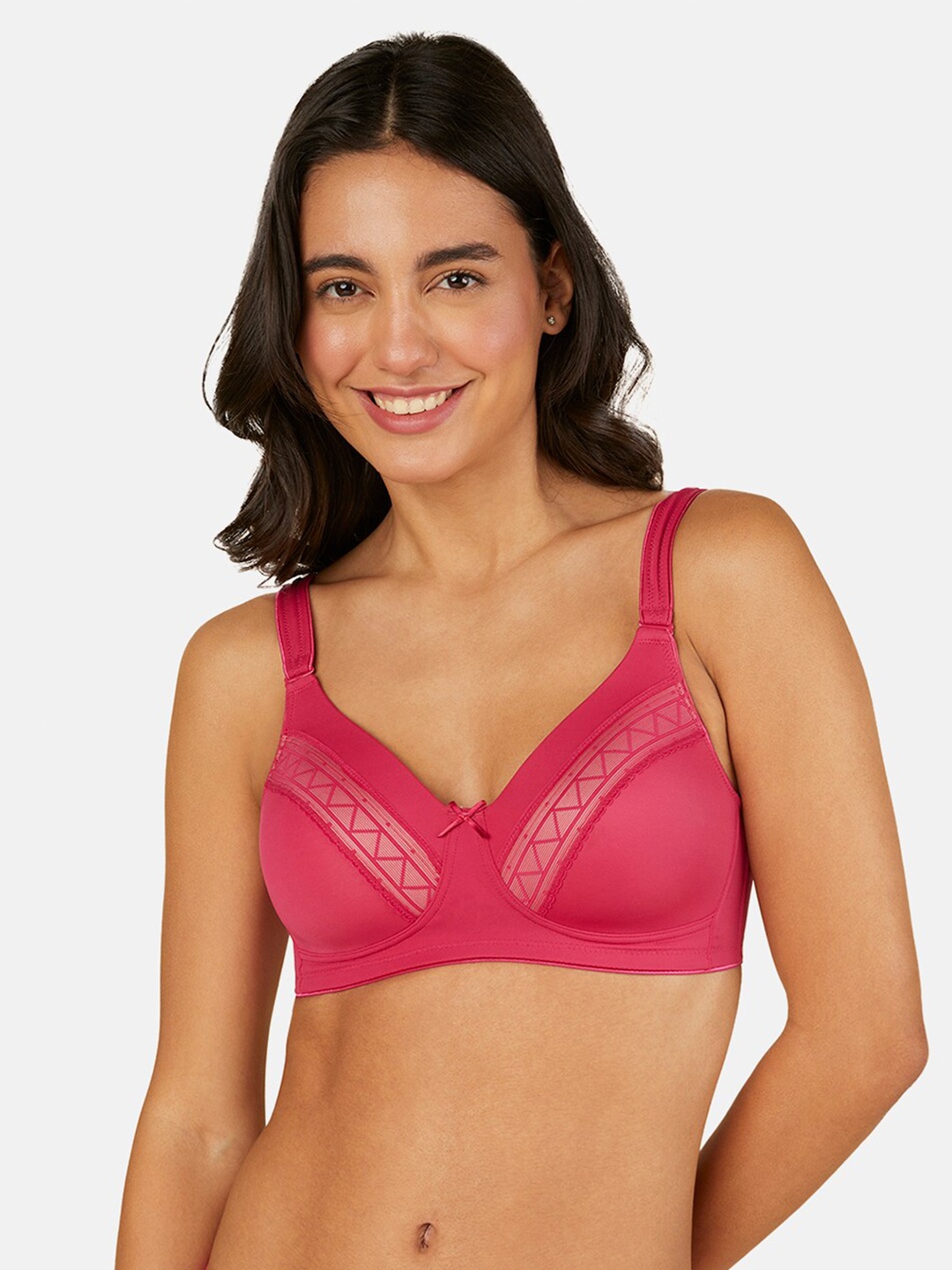 

Triumph Geometric Laced Lightly Padded Full Coverage Everyday Bra With All Day Comfort, Pink