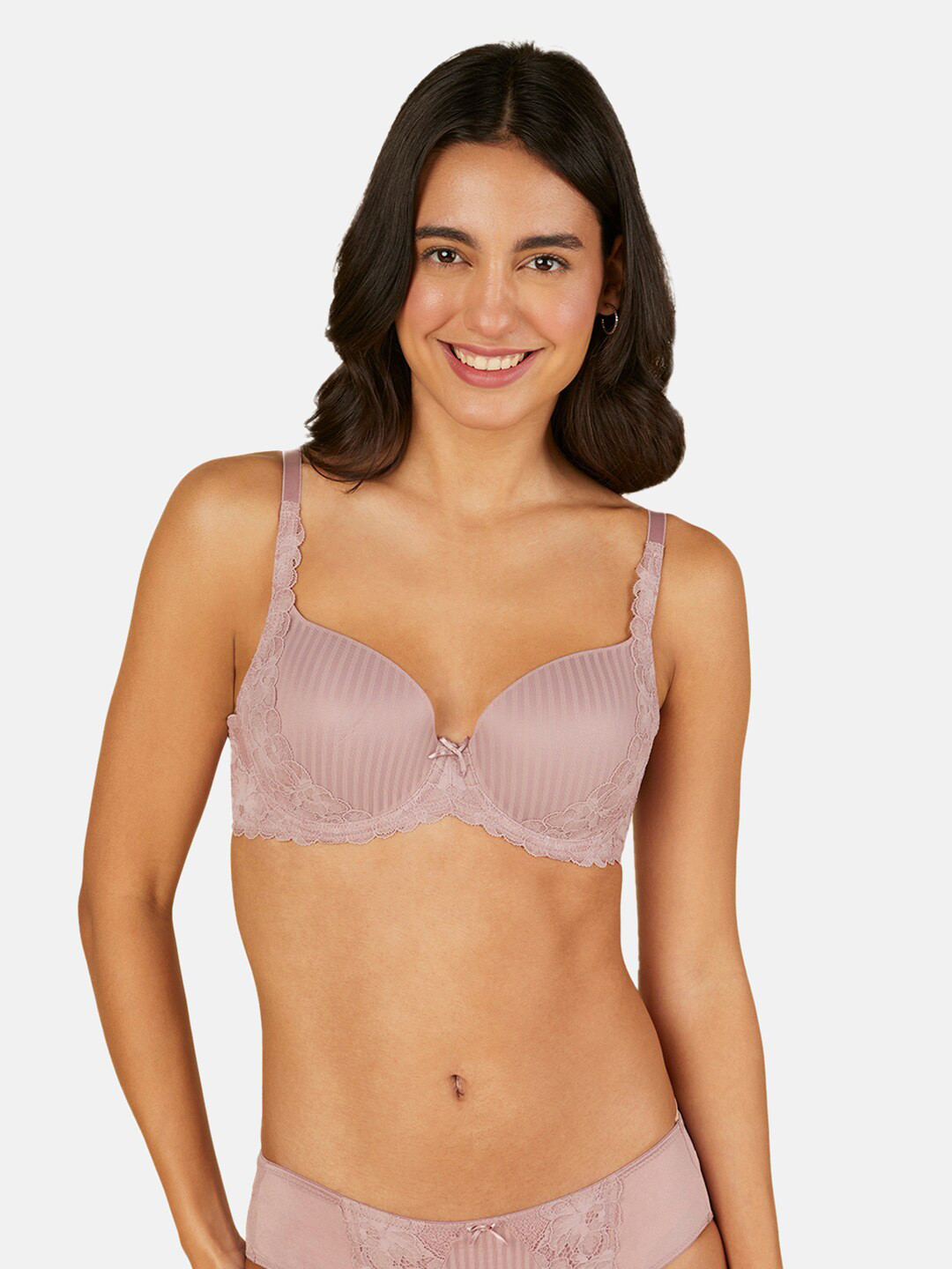 

Triumph Floral Laced Lightly Padded Medium Coverage T-shirt Bra With All Day Comfort, Pink