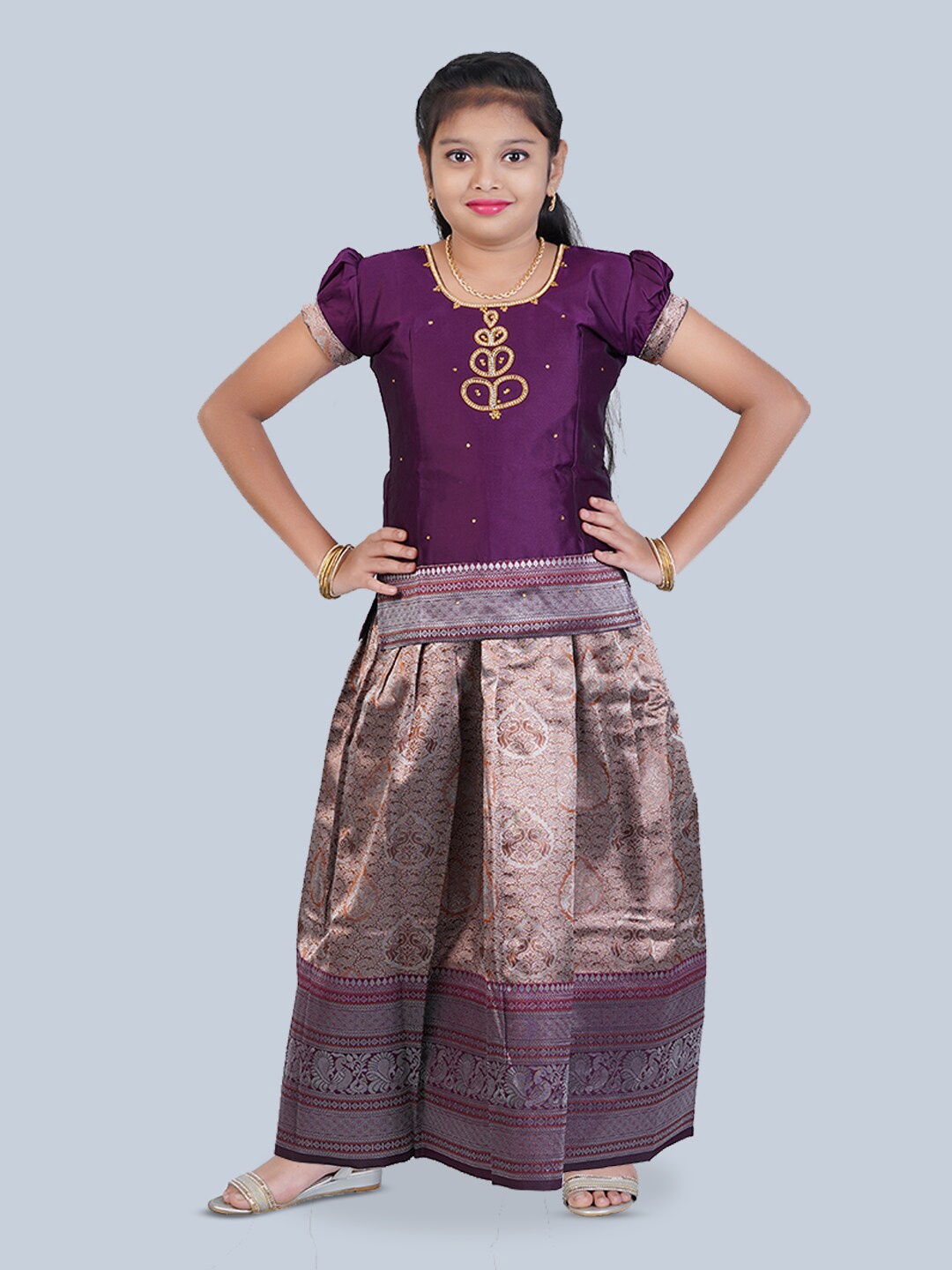 

Kanakadara Girls Embellished Beads and Stones Ready to Wear Lehenga & Choli, Violet
